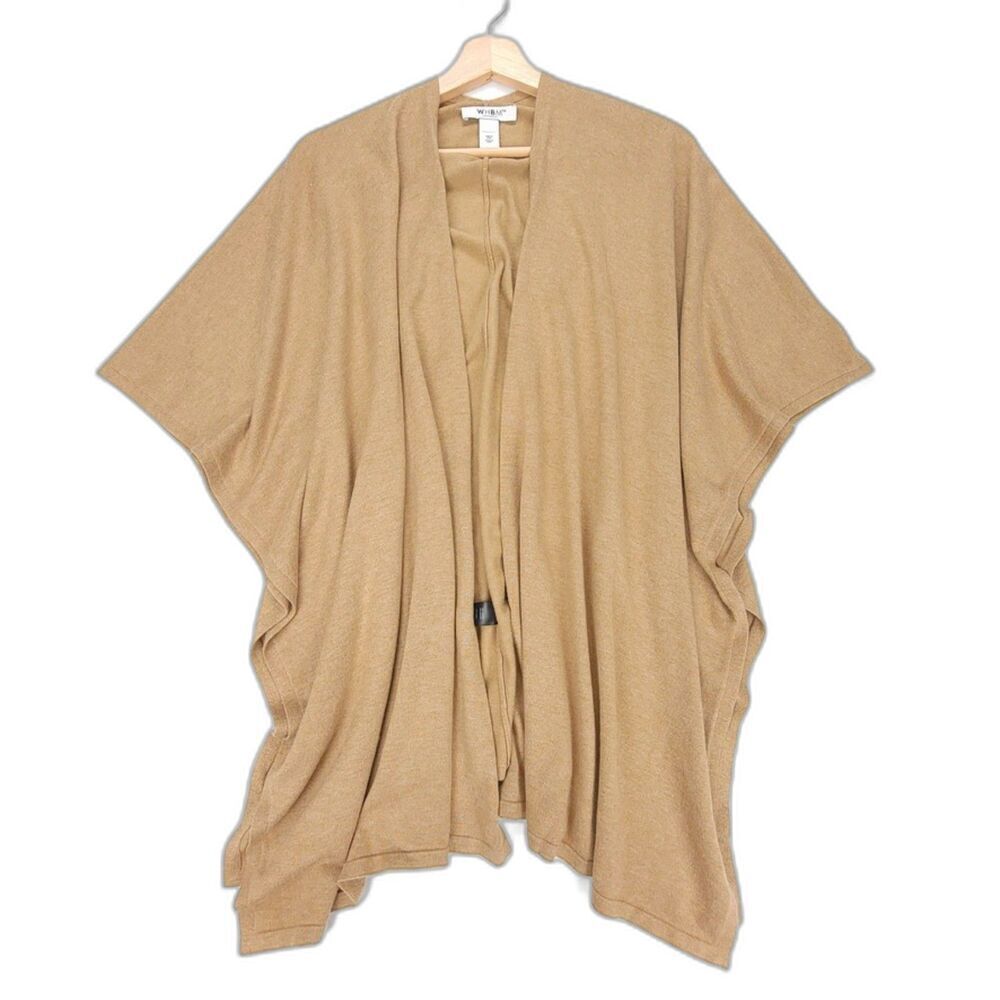 WHITE HOUSE BLACK MARKET Ruana Open Front Poncho Knit Cover Up Shawl Tan Camel